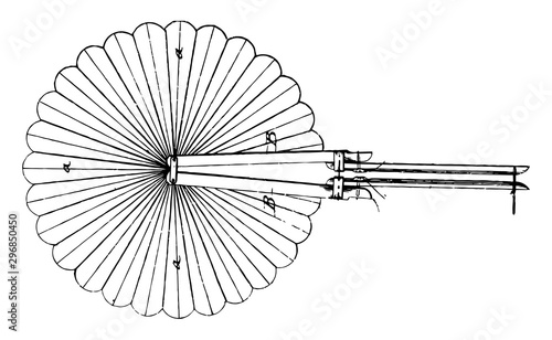 Fan could be unfolded to cool oneself vintage engraving.
