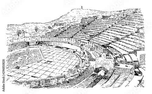 Theater of Dionysus One of the earliest open to air theaters vintage engraving.