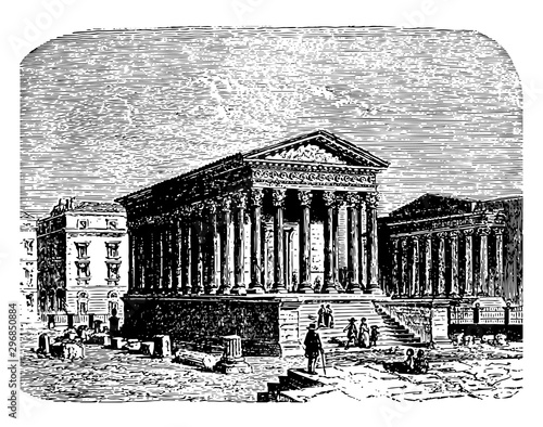 The Square House of Nîmes also known as Maison Carree vintage engraving.