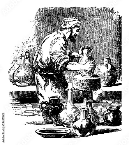 Potter is someone who makes pottery vintage engraving.