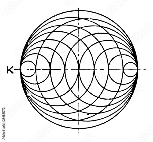 Mechanical Drawing Exercise Shading Sides of Inscribed Circle with Ink perpendicular to the surface of the paper vintage engraving.