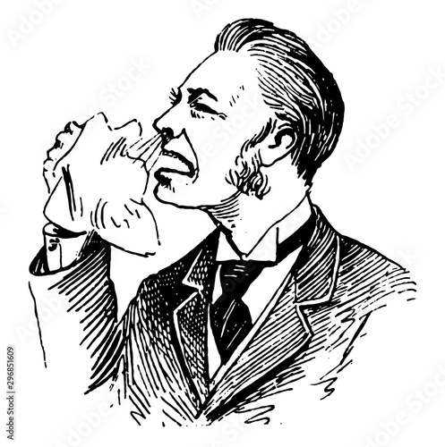 Sick Man Sneezing, vintage engraving.