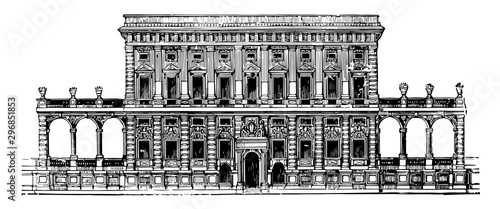 Façade of the Tursi to Doria Palace at Genoa vintage engraving. photo