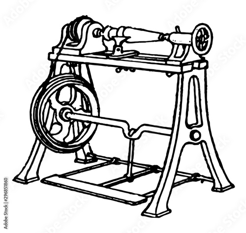 Lathe for Wood turning, vintage illustration.