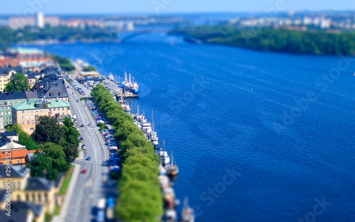 Photography Panoramic View of Stockholm, Sweden. Tilt-shift effect applied