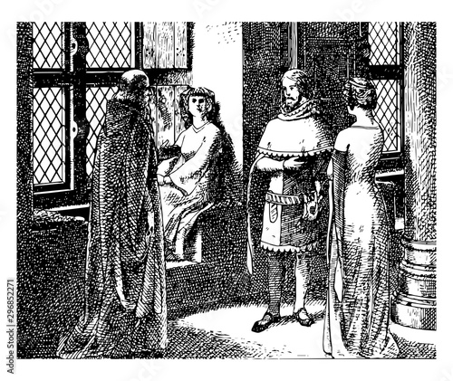 A French manuscript picture, vintage engraving.