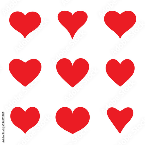 Heart sketch icons set. Cartoon doodle red shape of heart. Collection of flat hearts for greeting paper, Valentine's day card, poster, wedding. Symbol of love. Creative art hand drawn style. vector