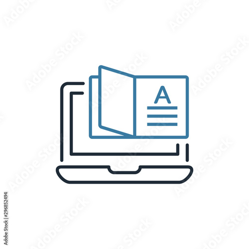 Electronic reference book - dictionary. Vector linear icon on a white background.