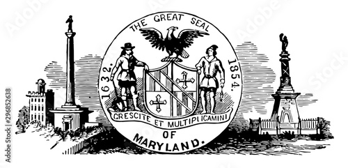The seal of colonial Maryland a British colony in 1632 vintage illustration