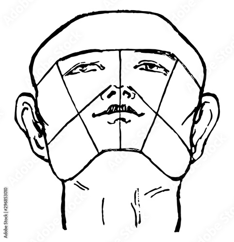 Male Face is tilted backwards vintage engraving.