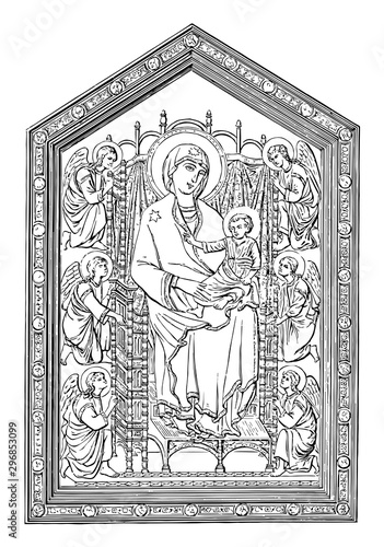 Madonna of the Church of Santa Maria Novella vintage engraving.