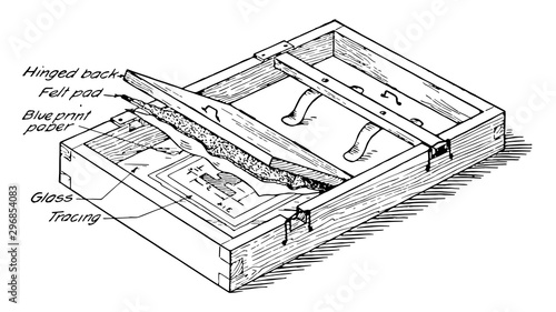 Blue Print Frame documenting an architecture vintage engraving.
