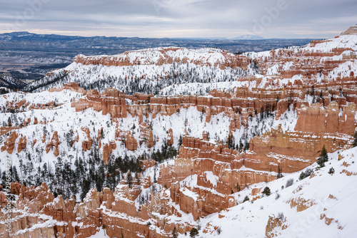 Beautiful snow covered mountains during the freezing winter period in Bryce Canyon National Park, Utah, United States of America