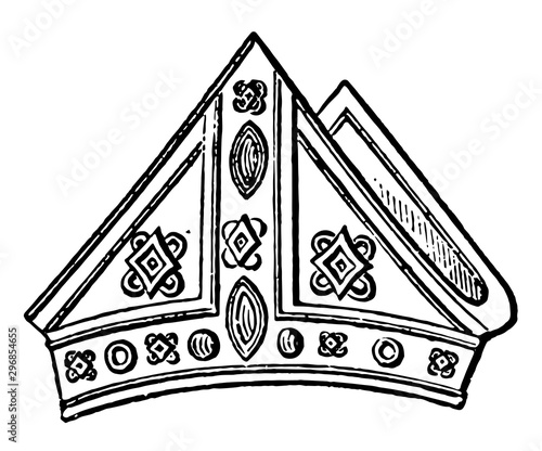 Mitre of Archbishop Cranley vintage engraving.