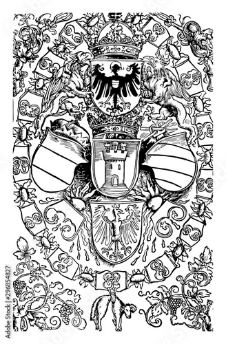 Arms on Title law enforcement vintage engraving.