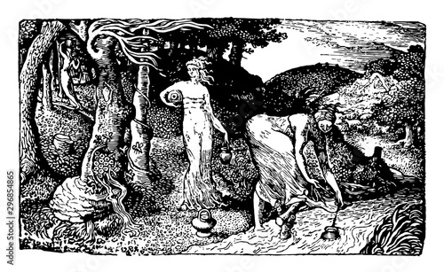 The Brook is an engraving on a wood block vintage engraving.