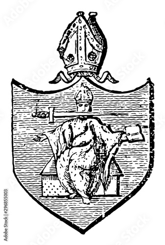 Bishopric labor in an humble sphere vintage engraving.
