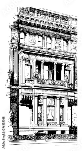 Recessed Balcony house vintage engraving.