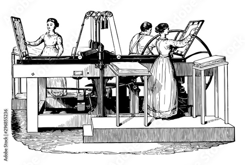 Treadwell Platen Printing Press vintage illustration.
