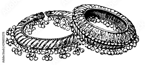Bangles ring worn upon the arms vintage engraving.