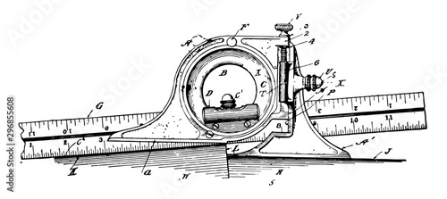 Bevel Protractor measure angles that open to the left vintage engraving.
