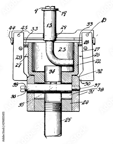 Pipe Fitting Threading Machine vintage illustration.