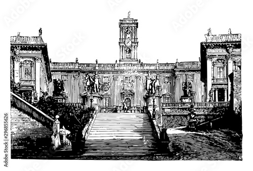 Modern Capital at Rome such considerable and prominent position vintage engraving. photo