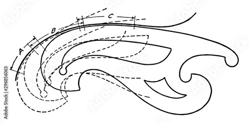 Using French Curve predetermined points vintage engraving.