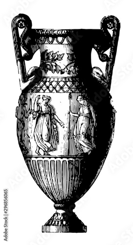 Amphora is a Grecian vase with two handles vintage engraving.