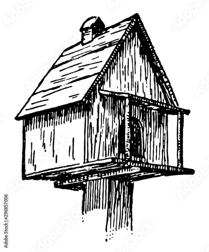 Birdhouse vintage illustration.