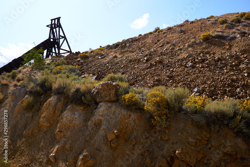 Old non working mine outside of Virginia City, Nevada.  Sherrifs office has these sites posted as dangerous do not enter photo