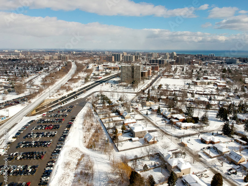 Wall Mural Aerial bird eye view skyline at Winter season in Canada