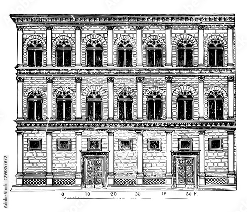 Rucellai Palace creations of Alberti form a class apart vintage engraving.