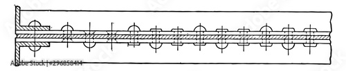 Side View of Standard Symbols for Shop Riveting, unneeded bottom view,  vintage engraving.