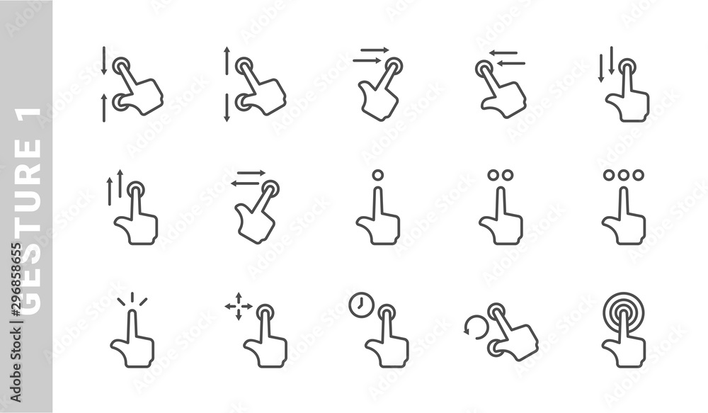 gesture 1 icon set. Outline Style. each made in 64x64 pixel