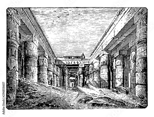 Temple of Chesnu at Karnak ancient vintage engraving.