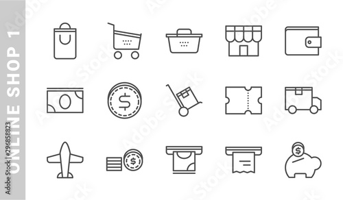 online shop 1 icon set. Outline Style. each made in 64x64 pixel
