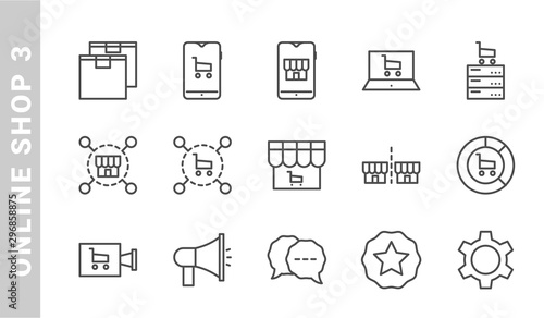 online shop 3 icon set. Outline Style. each made in 64x64 pixel