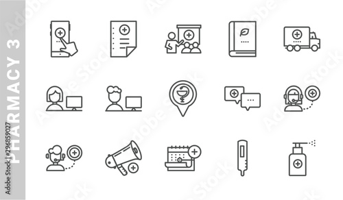 pharmacy 3 icon set. Outline Style. each made in 64x64 pixel