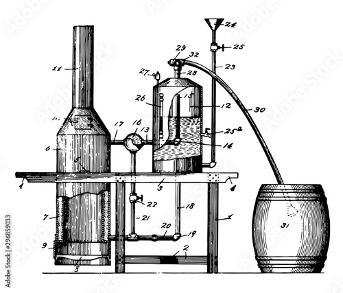 Steam Feed Cooker and Evaporator, vintage illustration.