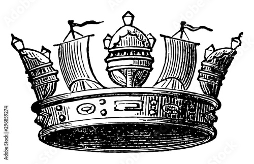 Naval Crown vintage engraving.