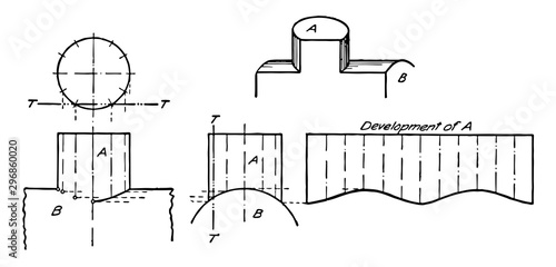 Intersection of Two Cylinders shape of this region vintage engraving.