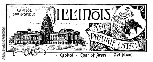 The state banner of Illinois the prairie state vintage illustration