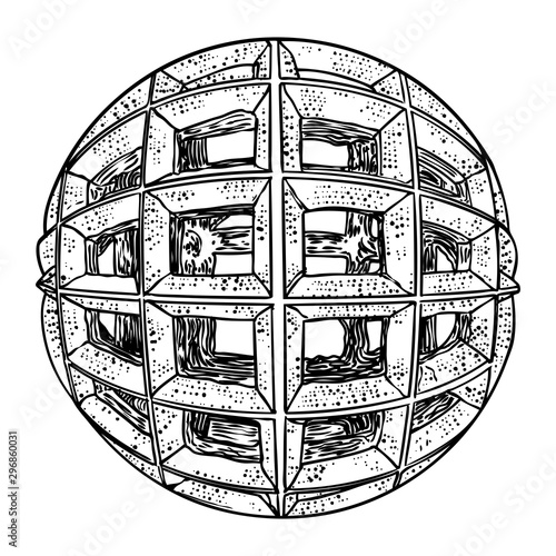 Decorative ball in hand drawn style. Abstract magic ball or mysterious orb with holes, 3d printing sphere crystal. Vector.