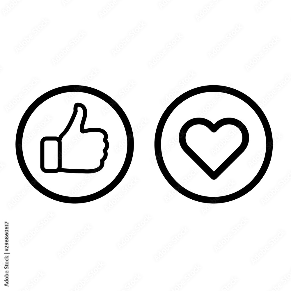 Thumbs up and heart icon on a white background Thumbs up and heart icon on a white background