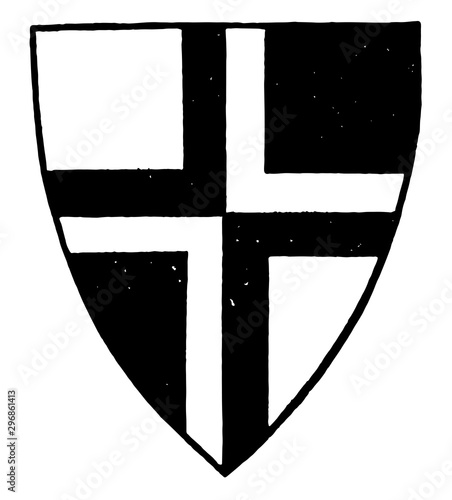 Cross Quarterly is a Cross cut by a partition line vintage engraving.