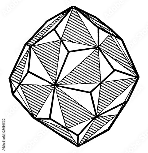 Lef Handed Pentagonal Icositetrahedron, vintage illustration.