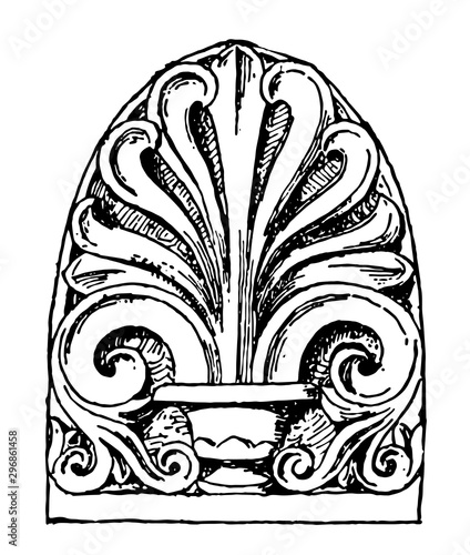 Anthemion have Ancient Rome carved pattern vintage engraving.