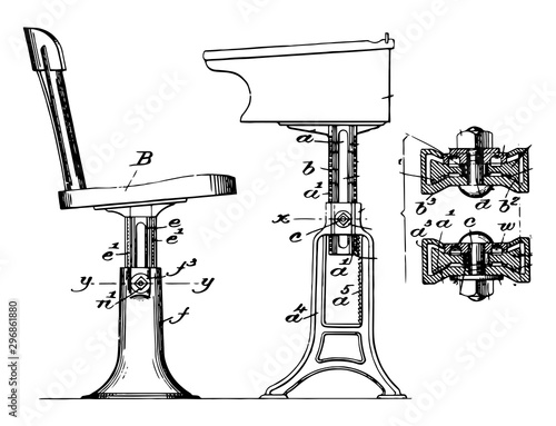 Adjustable Support for School Desks or modern classroom vintage engraving.