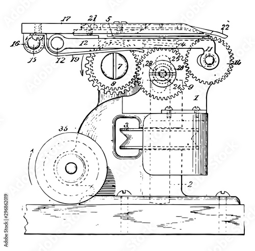 Skiving Machine vintage illustration.